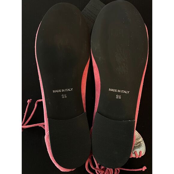 ~ Garnet Hill Suede Leather Prima Ankle Wrap Ballet Flats 9.5 Pink Tie 9 1/2 wmn - Picture 9 of 13